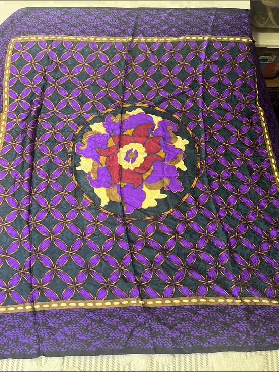 Ellen Tracy Accessories - Ellen Tracy Purple Black Gold Floral Silk Scarf